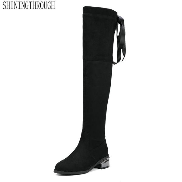 

new women fashion erogenous over the knee high women boots square med heel shoes party ladies apring autumn shoes, Black