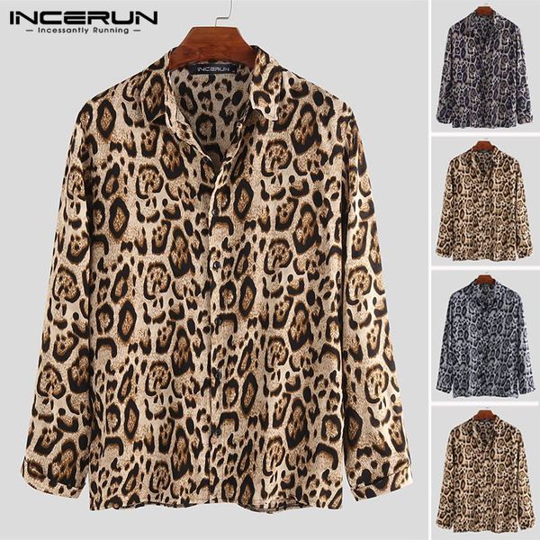 

incerun leopard print shirt men fashion cool long sleeve lapel collar streetwear party casual brand shirts hombre camisa 2019, White;black