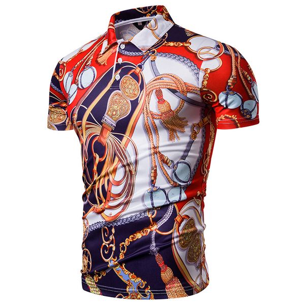 

men summer new style fashion palace style printed short-sleeved polo shirt pl87, White;black