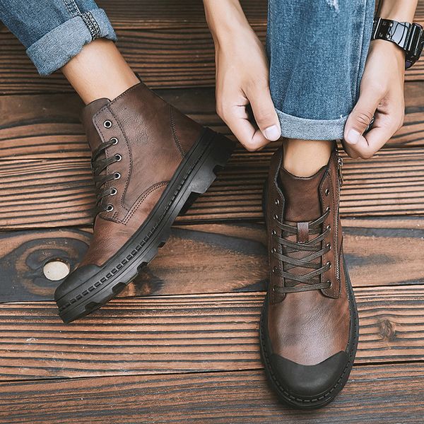 

fashion snow boots for men zipper men's boots man black brown lace up shoes for