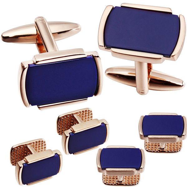 

6 pcs set cufflinks collar studs with natural blue stone for men tuxedo hawson, Silver;golden