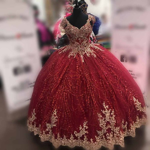 

luxurious gold embroidery burgundy princess quinceanera prom dress sequined tulle ball gowns sweet 15 16 evening dresses floor length, Blue;red