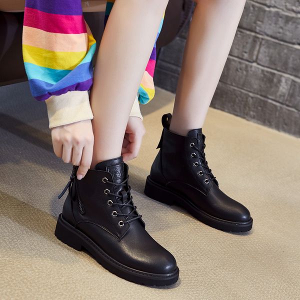 

autumn 2020 new desert red retro short boots british wind leather martins high-women's shoes work boots, Black