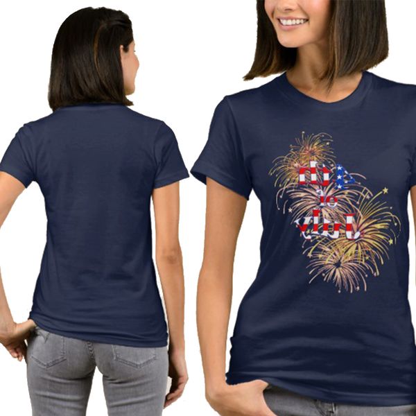 

fashion women 4th of july fireworks ladies floral t-shirt, White