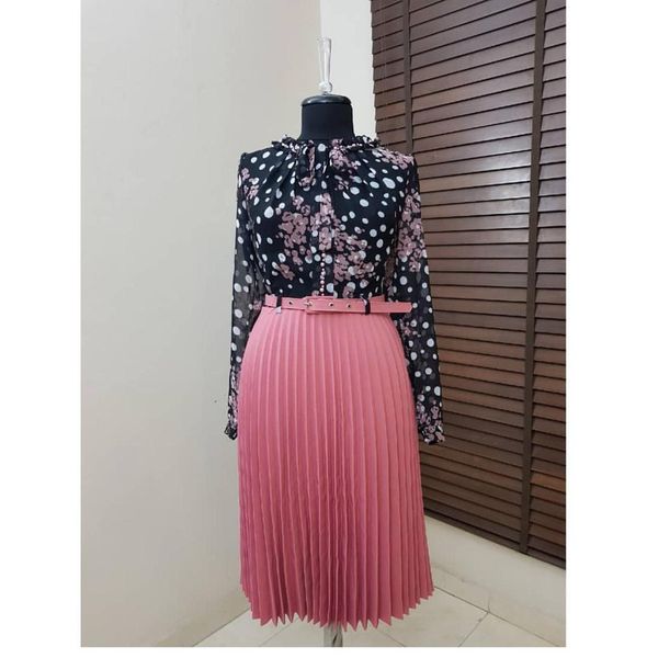 

african women's beaded chiffon small floral hem pleated a-line dress african dresses for women rom80202, Red