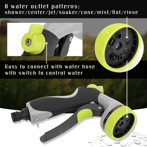 

8 patterns high pressure watering lawn hose spray water nozzle water gun head hose sprayer garden irrigation