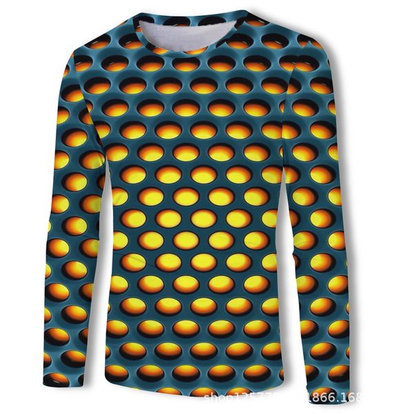 

mens designer 3d long sleeve t-shirt geometric mesh digital printing, White;black