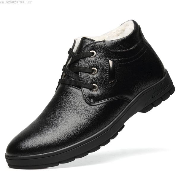 

boots super warm winter ankle men snow genuine leather man safety shoes fur botte hombre 2021, Black