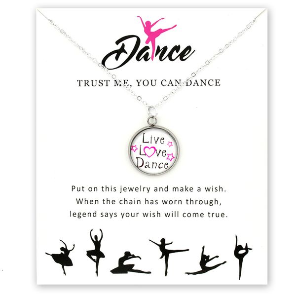 

fashion girls dance necklace ballet dancer dancing gymnastics pendants necklaces 18mm glass cabochon women jewelry love live gift, Silver