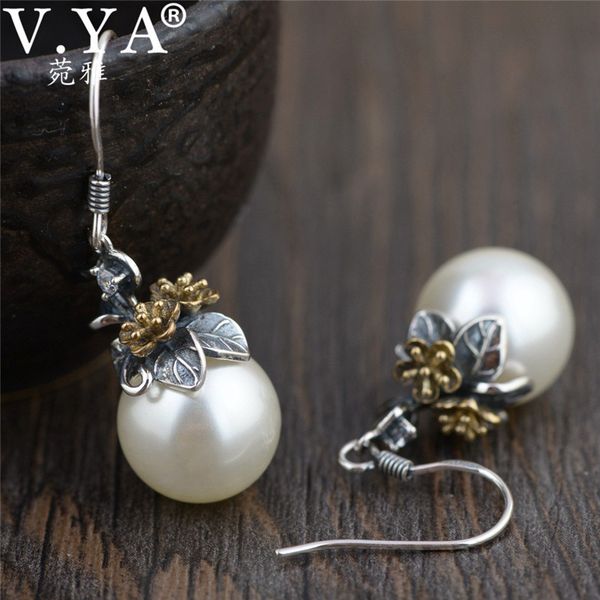

v.ya fashion silver flower earrings women dangles 925 sterling silver drop earrings for female ladies jewelry high quality