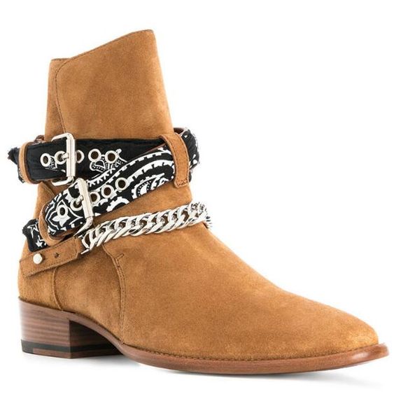 

man fashion show wyatt harness chelse boots bandanna slp suede bandana strap buckle ankle boots kanye west shoes, Black