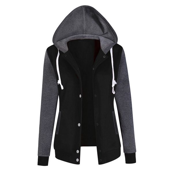 

jaycosin мода дамы твердая с длинным рукавом толстовка chic casual элегантные вершины baseball спорт удобный chic пуловер с капюшоном, Black