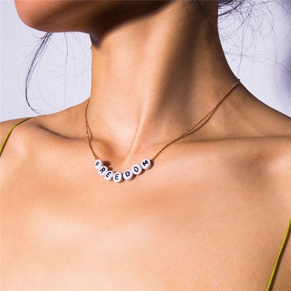 

новая мода gold dog chain letters ожерелье для женщин простой письма sunshine тревожность свобода ожерелье xr, Silver