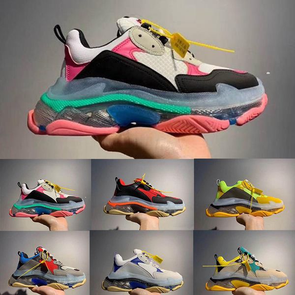 

fashion paris triple-s 17fw crystal bottom dad luxury designer shoes women mens trainers triple s pink green casual sneakers size 36-45, Black