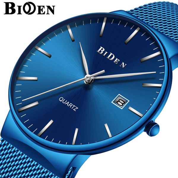 

brand biden mens quartz watch simple business watches for men stainless steel waterproof wristwatch relogio masculino, Slivery;brown