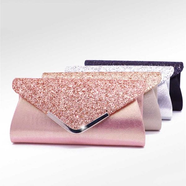 

1pc evening bag party banquet glitter envelope purse for women girls lady wedding clutches handbags chain shoulder bling pu bags