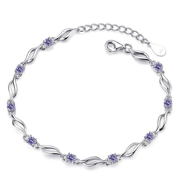 

17.5+3cm crystal charm link bracelets jewelry 925 sterling silver plated fashion purple cz diamond bracelet drop shipping, Golden;silver