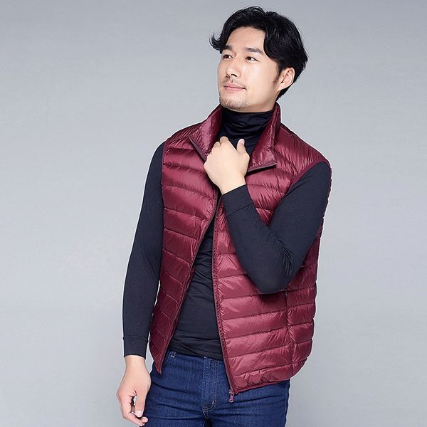 

brand autumn vest men sleeveless white duck down jacket men solid color fitness mens waistcoat light vest male plus size m-xxxl, Black
