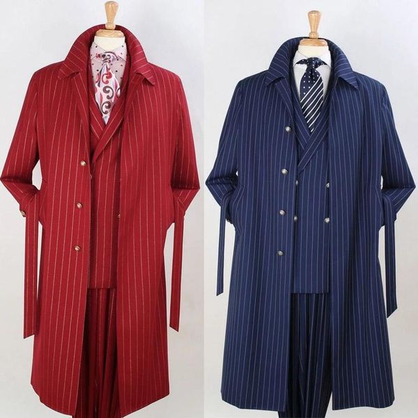 

tpsaade new long mens designer jackets stripe business groom formal wear prom tuxedos man blazer suit (jacket+vest+pants, White;black