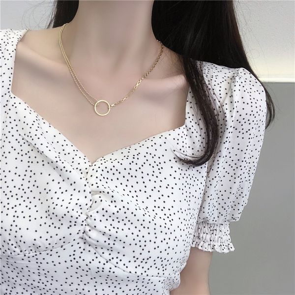 

folded double necklace restoring ancient ways female han edition temperament contracted personality collarbone chain necklace, Golden;silver