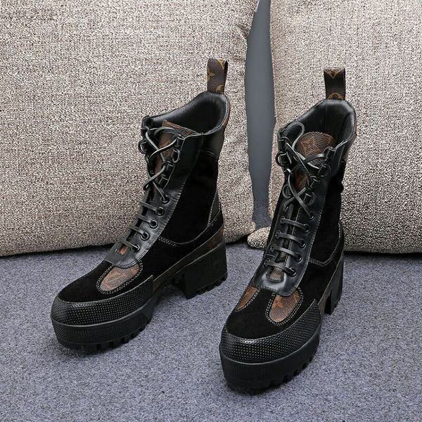 

european station winter new short boots custom heel high heel martin boots leisure waterproof luxury thick bottom motorcycle boots, Black