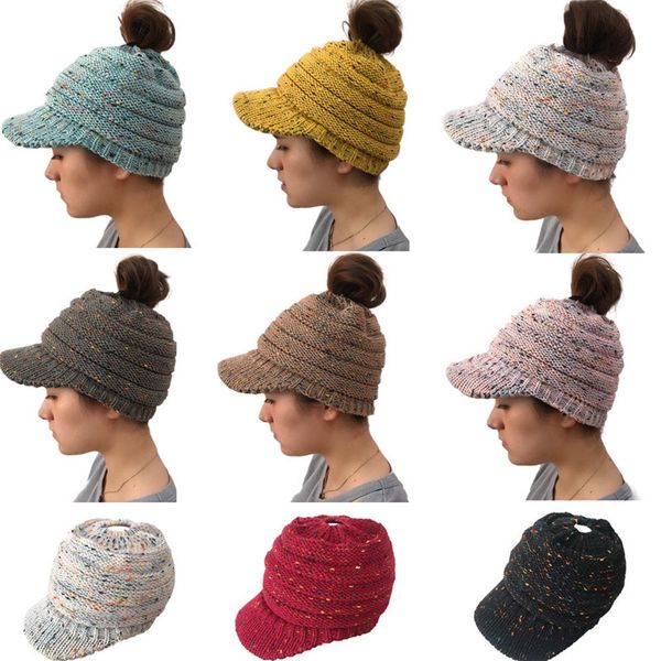 

womens winter warm acrylic wool knit visor hat beanie pom bobble hat knitted cap baseball cap, Blue;gray