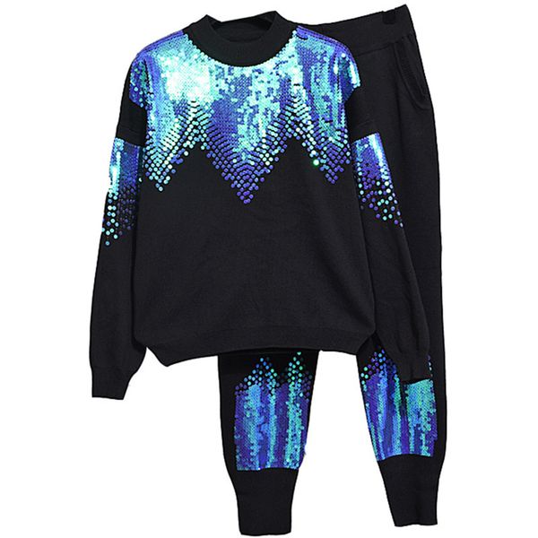

sequined training tracksuit sweater+pants two peice female leisure pant set casual tracksuits knitting suit tracksuit set women, White