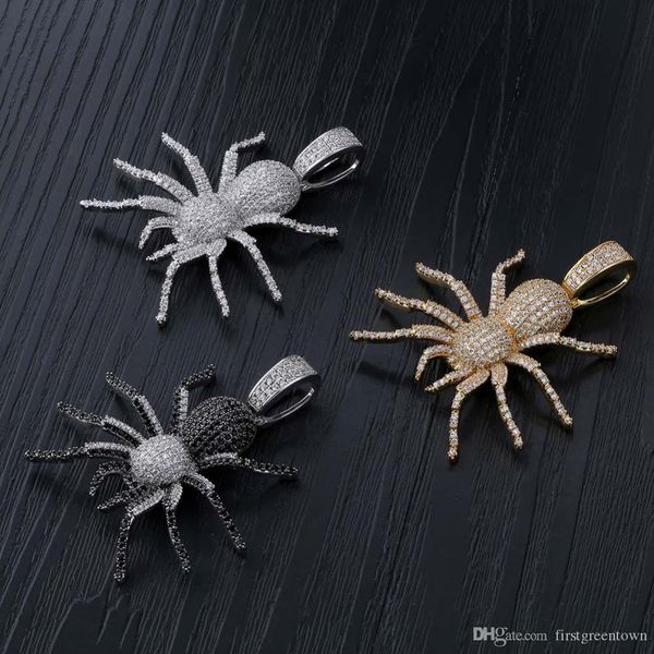 

new iced out cz spider pendant necklace mens micro paved hip hop gold silver color bling charm chains jewelry