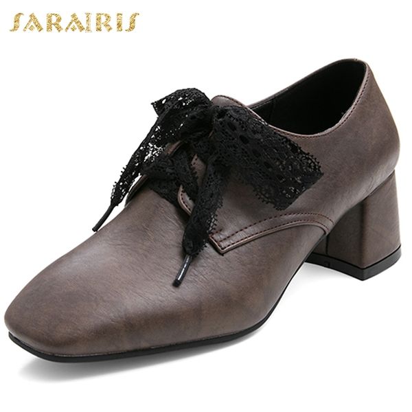 

karinluna fashion new plus size 50 chunky heels concise shoes woman pumps female lace up office lady pumps women shoes, Black