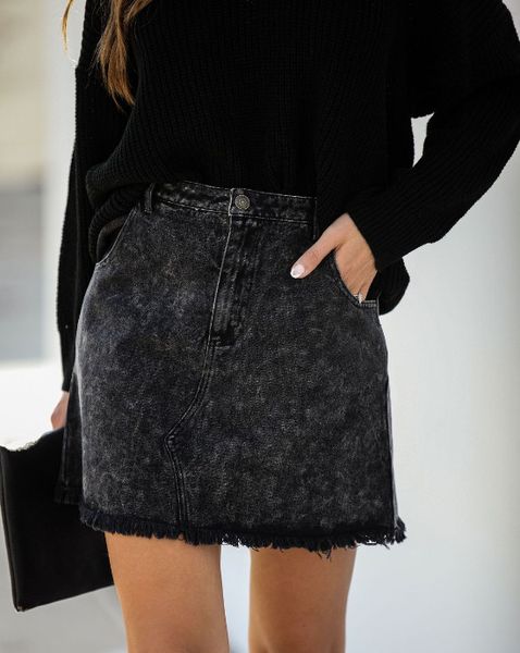 

women summer black casual high waist a-line mini elastic force skirts denim skirts high street hip jean skirt