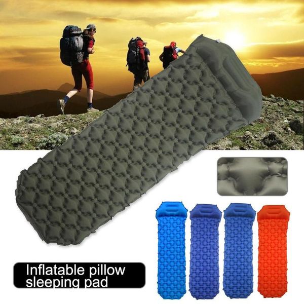 

outdoor camping moistureproof inflatable cushion sleeping pad mat with pillow