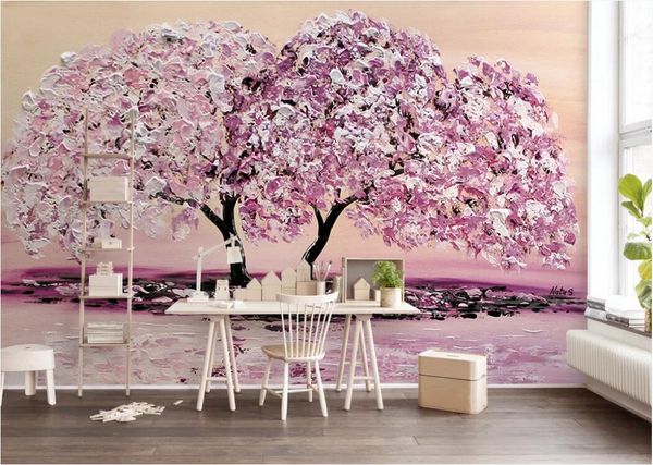 

3d room wallpaper custom p mural pink oil painting cherry tree fashion floral tv background wall art pictures wallpaper for walls 3 d