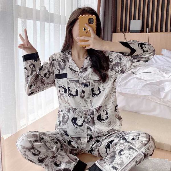 

ins funny pajama sets for women 2 pcs long sleeve trousers comfort pyjama sets loose casual night sleepwear pijama, Black;red