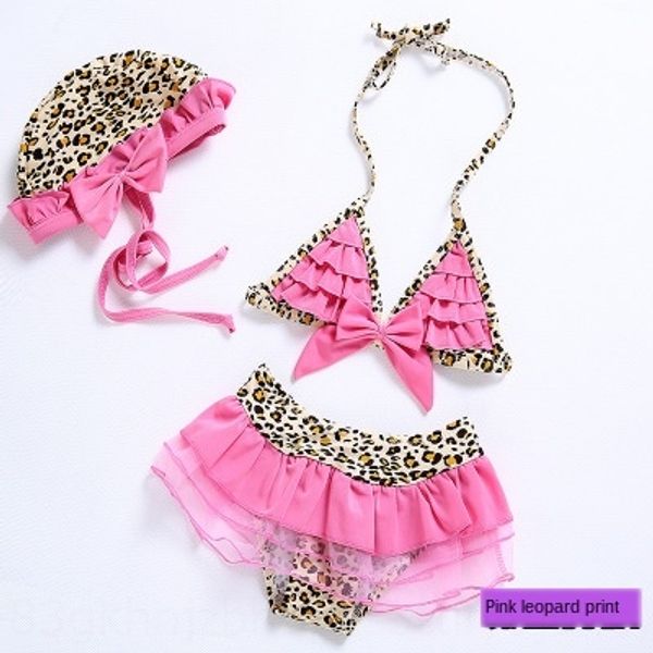 

children's girls leopard print 3-piece children's girls bikini leopard bikini swimsuit print 3-piece swimsuit, Black