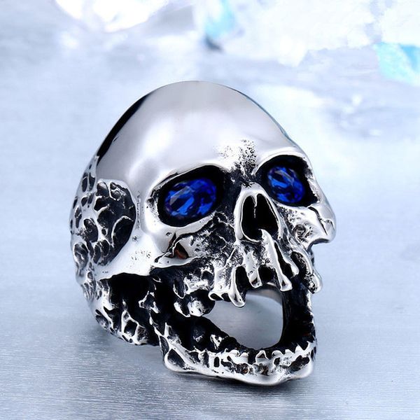 

size 7-14 vintage punk rock locomotive crack skull male finger rings europe fashion men signet rings anel 2019 new, Slivery;golden