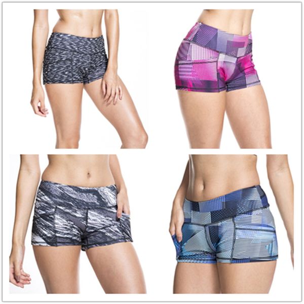 

four style ladies printed high strength quick dry sports running fitness yoga shorts gym ropa mujer 2019 tight, White;red