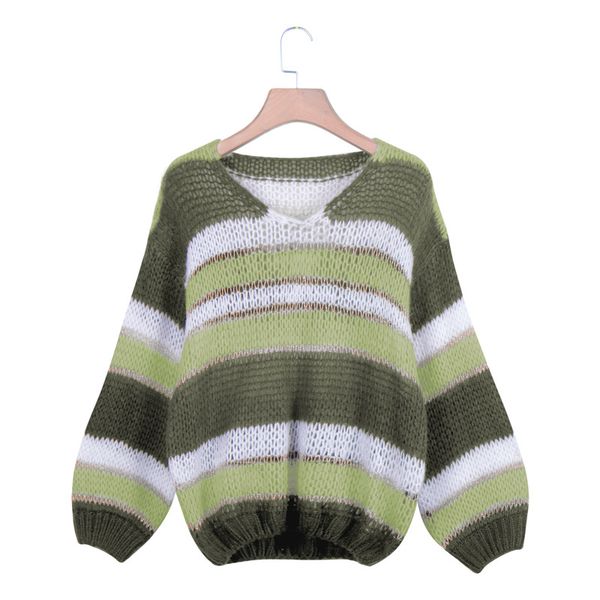 

omchion pull femme 2020 autumn winter knitted pullover women sweaters casual jumper striped v-neck long sleeve sweater lsm50, White;black