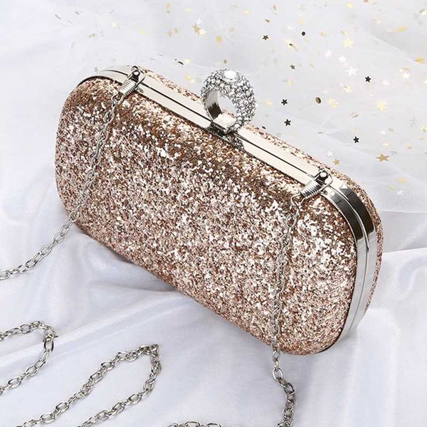 

sequin clutch female evening bag finger rings wedding purse exquisite champagne women chain shoulder bag bolsa feminina mw059