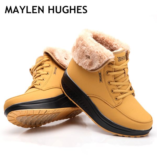 

2018 new fashion women female boots winter women warm snow cotton-paddevelvet shoes fur ankle boots for lace up heel, Black