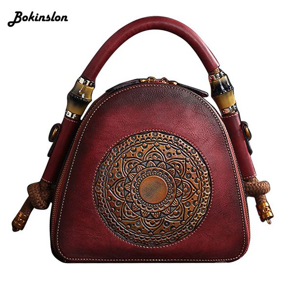 

bokinslon split leather women's bag vintage leather women's handbag embossed shoulder crossbody bag