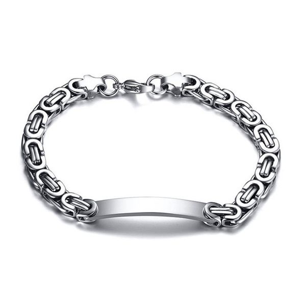 

modyle new 316l stainless steel byzantine chain bracelet bangle for men 6/8/11mm link chain bar engrave name bracelet, Black