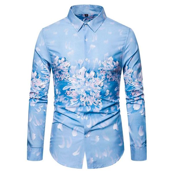 

fashion mens shirt long sleeved flower printing dress shirt men autumn spring shirts for men casual social, White;black