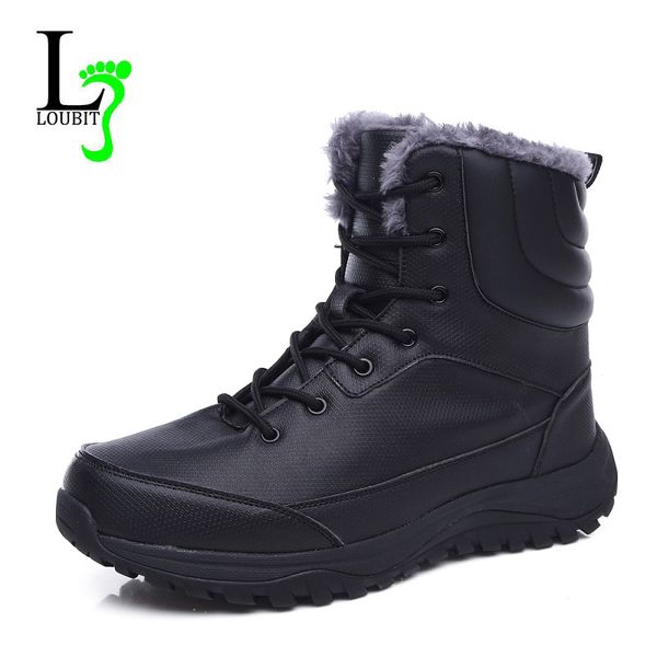 

men snow boots waterproof winter warm casual shoes men rubber ankle boots plush lace up botas hombre male sneakers, Black