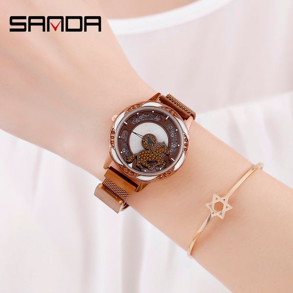 

sanda manufacturers come to milan network belt running watches women fashion trend network red with steel belt female table, Slivery;brown