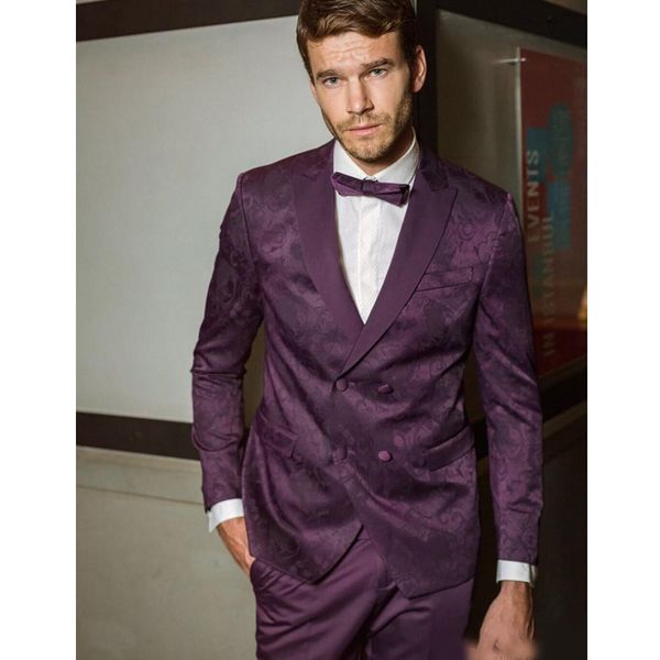 

fashion men suits puple print check design suits 2 pieces double breasted groom wedding formal tuxedos custom made business men wear, Black;gray