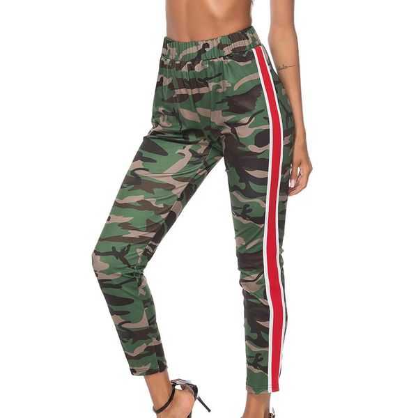 

women's causal office ladies high waist outdoor camouflage print long pants ladies sport running trousers for 2019 fashion, Black;blue