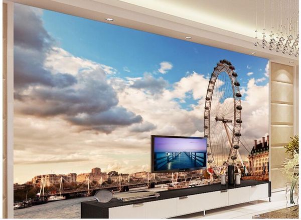 

wdbh custom p 3d wallpaper london ferris wheel river scenery painting home decor living room 3d wall mural wallpaper for walls 3 d