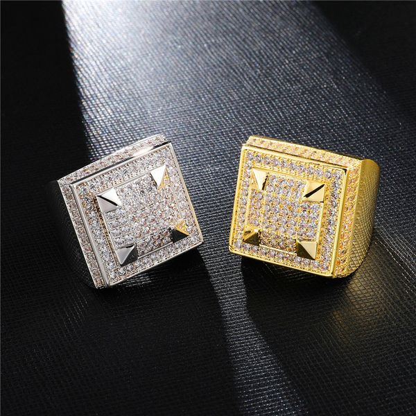 

hip hop ring full cubic zircon gold silver charm jewelry punk male women finger rings, Golden;silver
