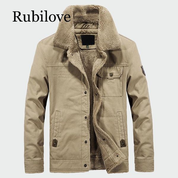 

rubilove men's thick fleece coats winter warm jackets padded casual hooded thermo parka new men overcoat mens brand clothing, Tan;black