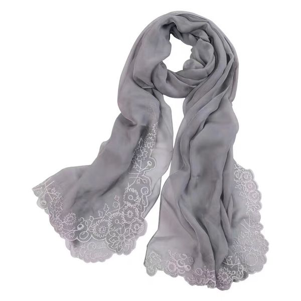 

womens fashion 100% real mulberry silk embroidered scarf wrap shawl sarongs silk neckerchiefs 180*110cm factory sale mixed 10pcs/lot #4109, Blue;gray